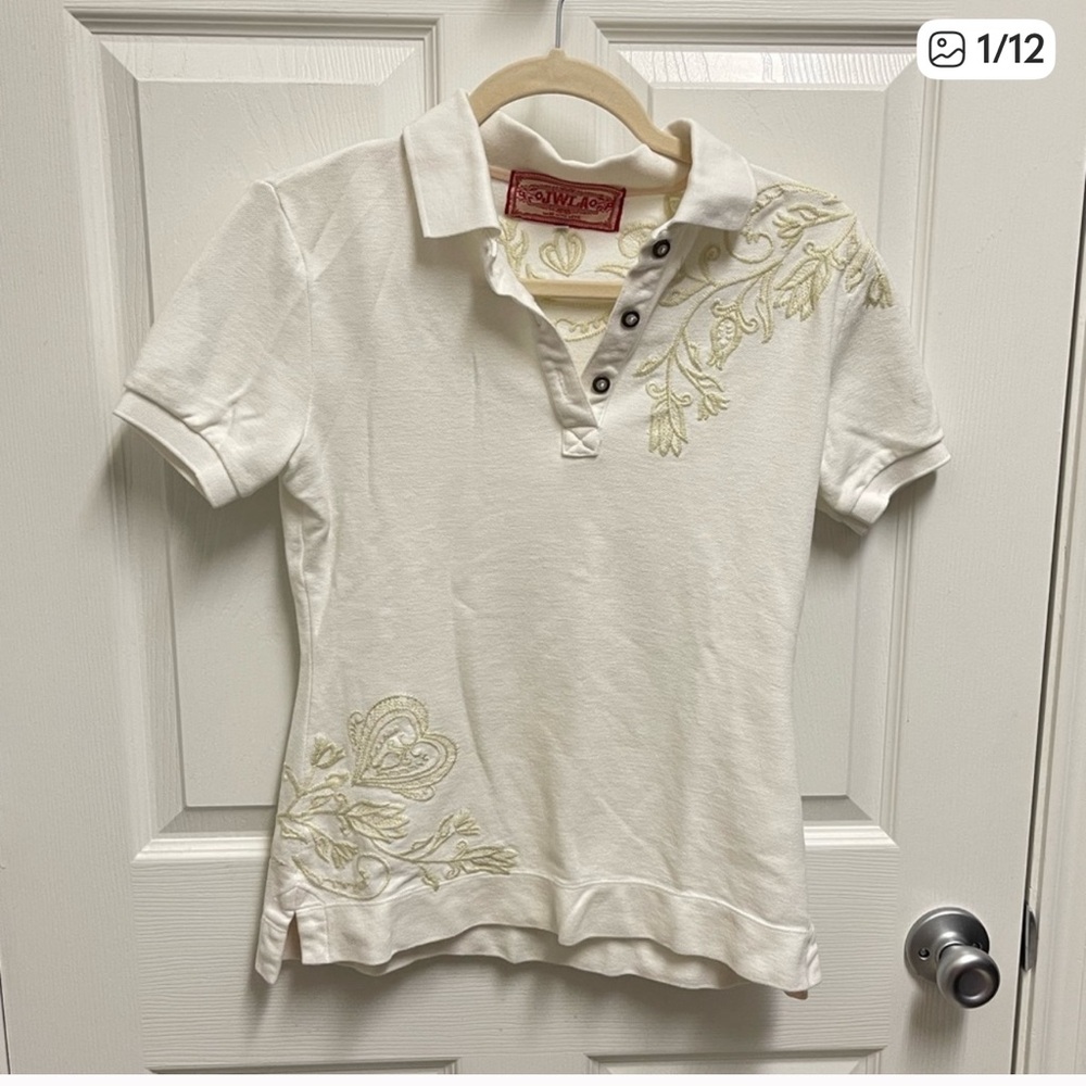 Johnny Was - White Embroidered Polo. Sz Small - Picture 4 of 11